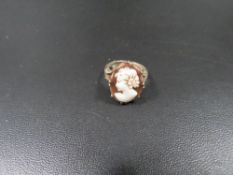 A hallmarked 9 carat gold cameo ring A/F approx. weight 3.5g