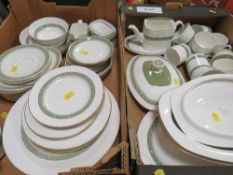 Two trays of Royal Doulton Rondelay tea and dinner ware to include many seconds