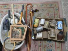 A quantity of sundries to include a vintage baby bath, stone ware bottles etc