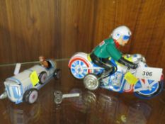 A tin plate motorbike and car