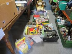 A large quantity of vintage board games, toys etc to include a quantity of playworn Dinky cars