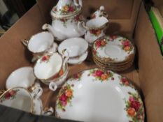 A tray of Royal Albert Old Country Roses tea ware