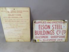 A vintage Elson Stell buildings Co limited enamel sign together with a West Midlands passenger