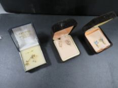 A pair of 9ct gold earrings together with a pair of 375 drop earrings and another (3)