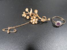 A 15ct gold seed pearl brooch approx. weight 5.1g together with a hallmarked 9 carat gold dress ring
