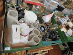 Five trays of collectables to include collectable money banks, table clocks etc