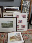 A quantity of prints to include two framed sets of cigarette cards 'Trains of the World' framed
