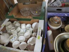 Three trays of assorted ceramics and glass to include Wedgwood Ice Rose