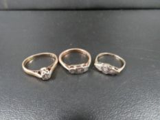 Three small 9 carat gold diamond rings approx. weight 4.9g