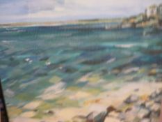 A.G.W an unframed giclee study of a rocky coastal scene together with two framed and glazed prints