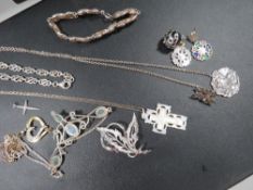 A selection of silver and white metal jewellery in include vermeil Heng Ngai necklace etc.
