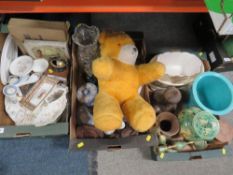 Three trays of sundries to include vintage coffee grinder, Wedgwood jasper ware, dressing table
