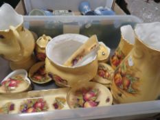 A tray of Aynsley Orchard Gold items, to include large vases, jugs, trays etc