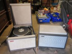 A Hacker GPI5 portable records player with a Hacker Type AL42 amplifier loudspeaker