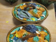 Two modern reproduction majolica style game tureens