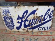 A large Humber Cycles enamel sign
