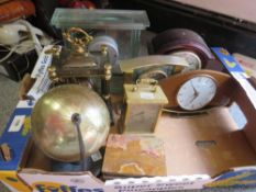 A tray of assorted desk clocks etc to include a Metamec example