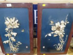 Two framed Shibayama Oriental floral design panels