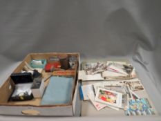A tray of collectables, watches, scrapbook etc