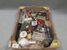 Small tray of collectables to include fountain pen, penknives, hat pins etc