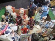 A tray of ceramic figures etc