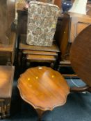 A reproduction nest of tables and a small table and a stool. (3)