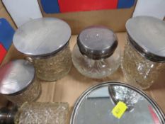 A collection of hallmarked silver and white metal dressing table items