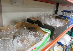 Three trays of assorted cut glass to include decanters