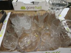 Three trays of cut glass crystal to include a lamp