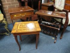 Two side tables and an oak magazine rack