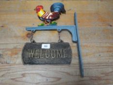 A cockerel welcome sign**