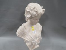 A ceramic bust of a lady A/F with indistinct signature to reverse of stand