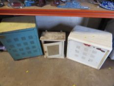Two meat safes and a metal medical cabinet