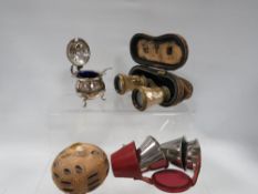 A small quantity of collectables to include a hallmarked silver mustard pot, binoculars etc