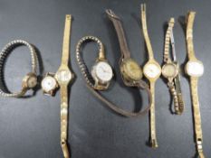 A collection of eight vintage watches to include a Rotary 9 carat gold example A/F