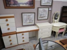 A selection of mixed bedroom furniture to include a kidney shaped dressing table