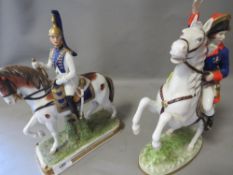 Two Capo de Monti style figures of officers on horseback