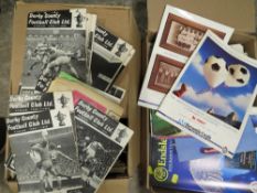 Two boxes of vintage football programmes etc to include Derby County from late 1960's, Liverpool