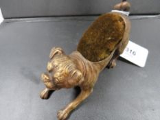 A novelty gilt metal pin cushion in the form of a pug type dog