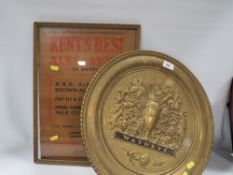 A framed original vintage Kents Best Ales & Stout sign together with a Watneys advertising plaque
