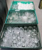 Three trays of assorted cut glass etc