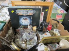 A tray of sundries to include Babycham glasses