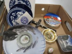 A tray of ceramics to include a Royal Copenhagen lobster dish, Sevres etc