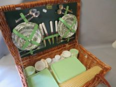 A vintage Brexton wicker picnic basket and contents