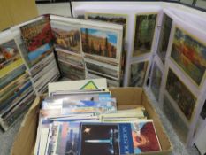 Two albums and a tray of assorted vintage and modern postcards etc