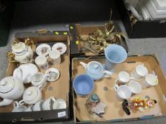 Two trays of ceramics to include Wedgwood Jasper ware together with a small tray of glassware
