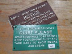 Two signs - quiet and notice**