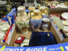 A tray of ceramics vases etc