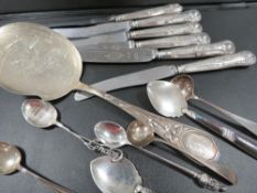 A box of silver hallmarked knifes / spoons