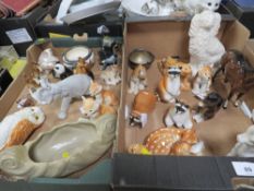 Two trays of ceramic figures to include Lomonosov and Beswick etc